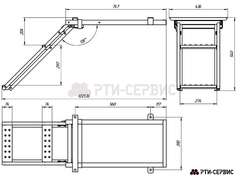 Лестница для фургона складная 2 узкие ступени H-540 Zn - фото 2